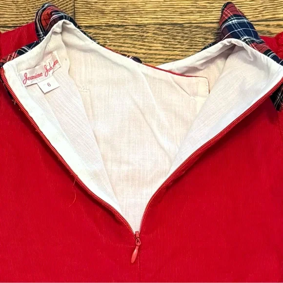 Red Corduroy and Plaid Sz 6 Dress - Picture 4 of 6